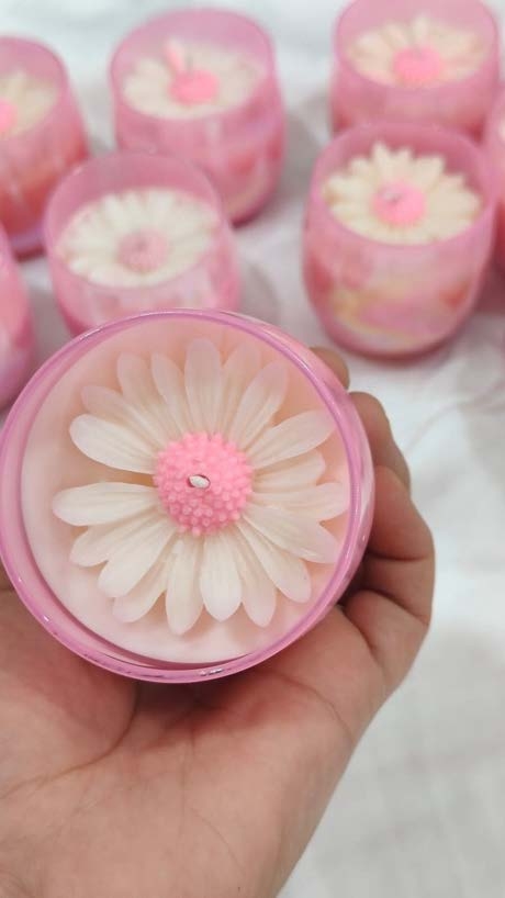 Daisy Pink Jar — Handmade Candle by Swadeshi Karigari