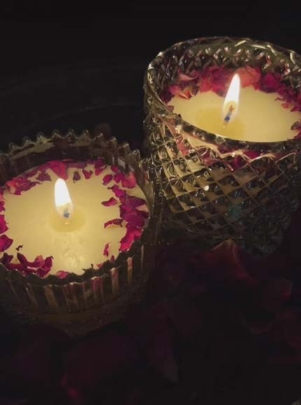Crystals Jar Candle (With Rose Petals) — Handmade Candle by Swadeshi Karigari
