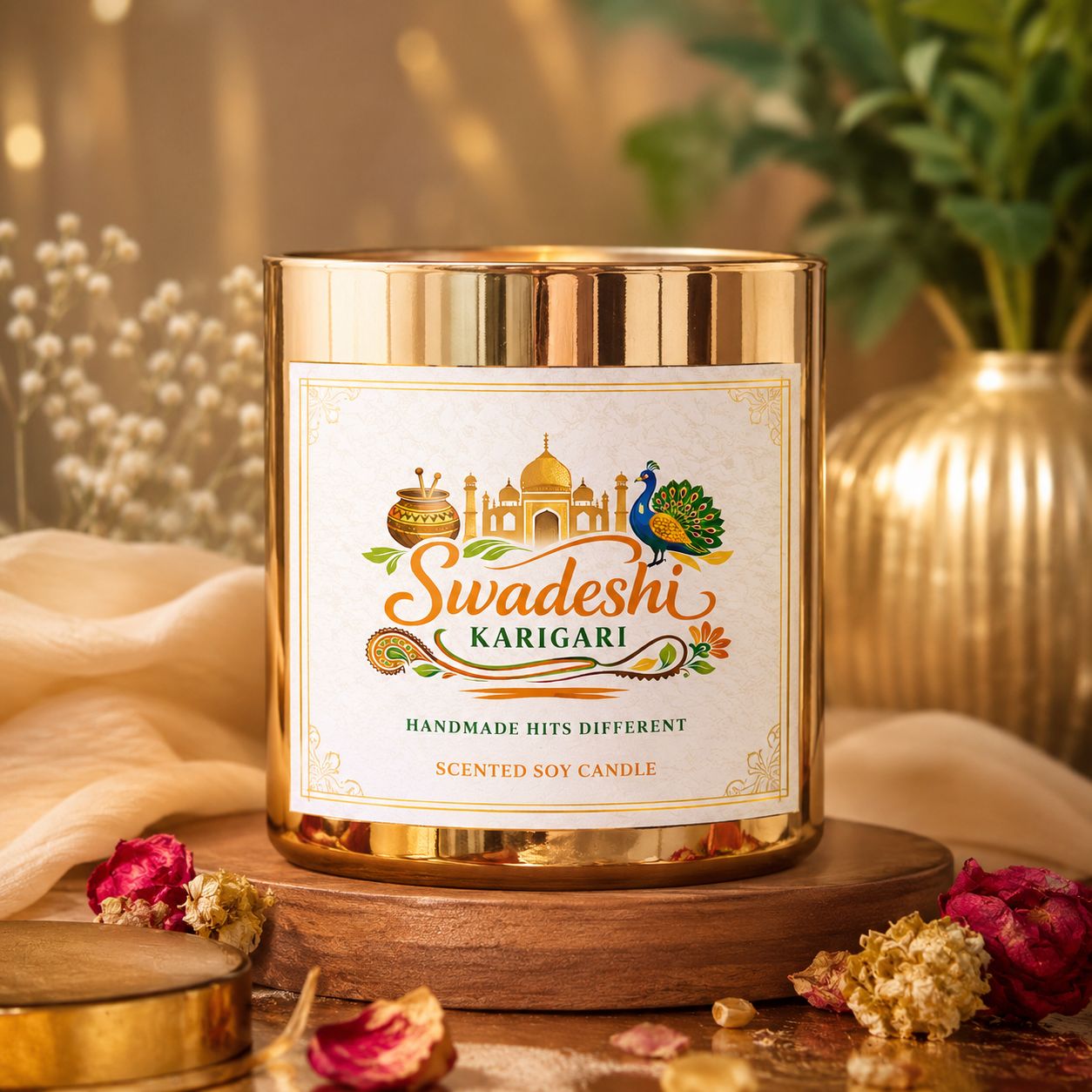 Gold Metallic Jar Candle — Handmade Candle by Swadeshi Karigari