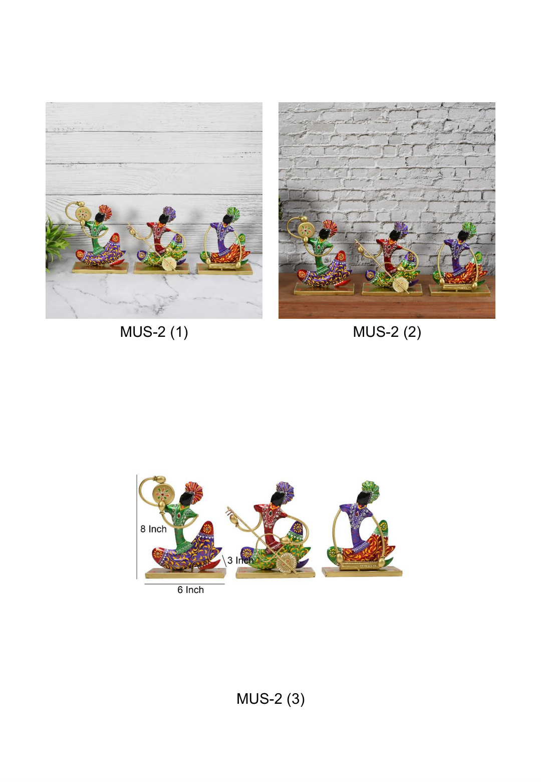 Rajasthani Musician Trio Multicolor Painted