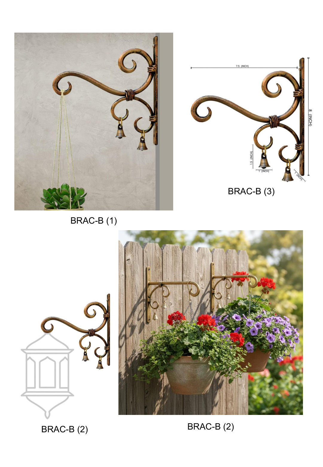 Ornate Iron Wall Bracket Black for Pots Plants