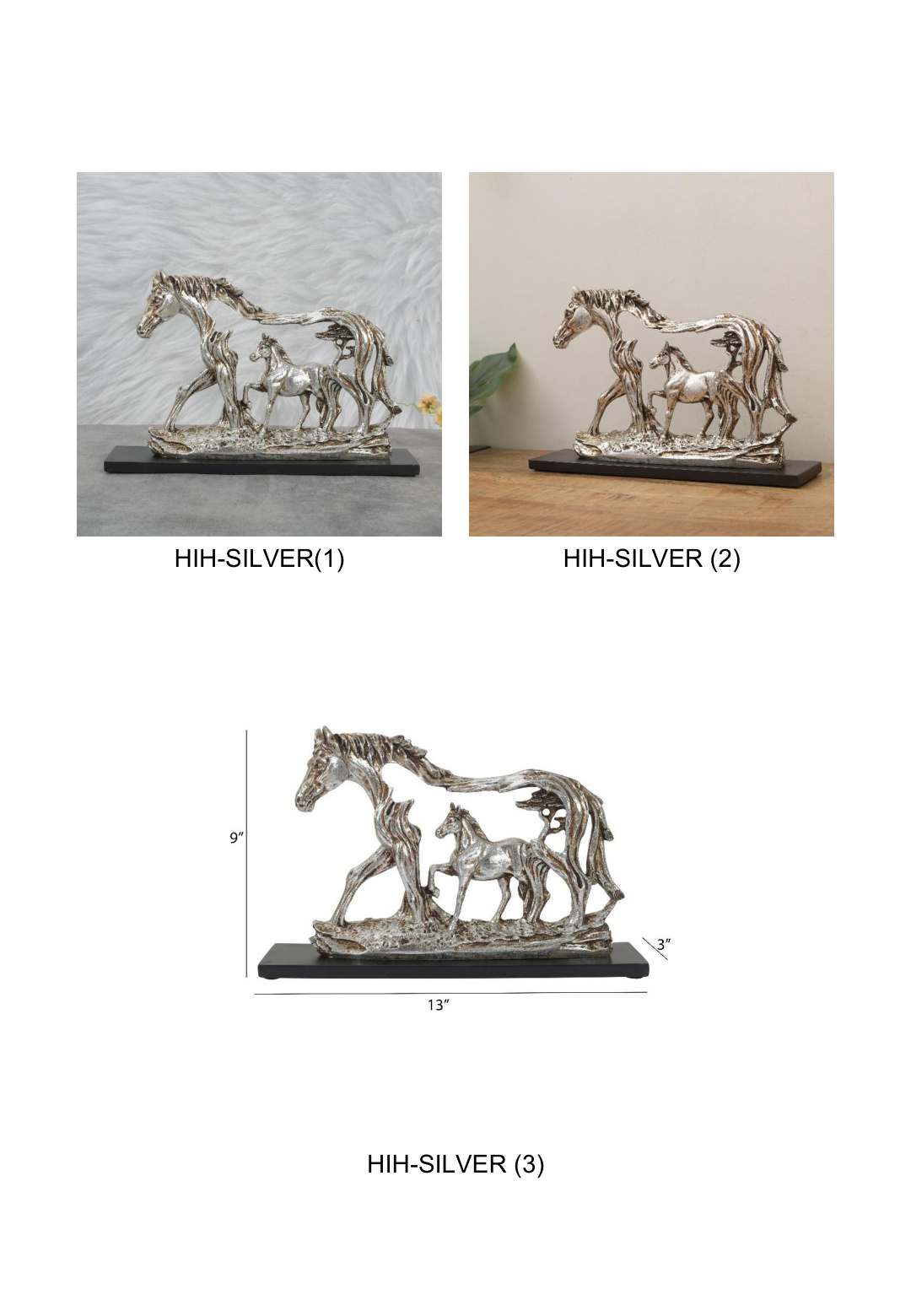 Silver Horse and Foal Sculpture