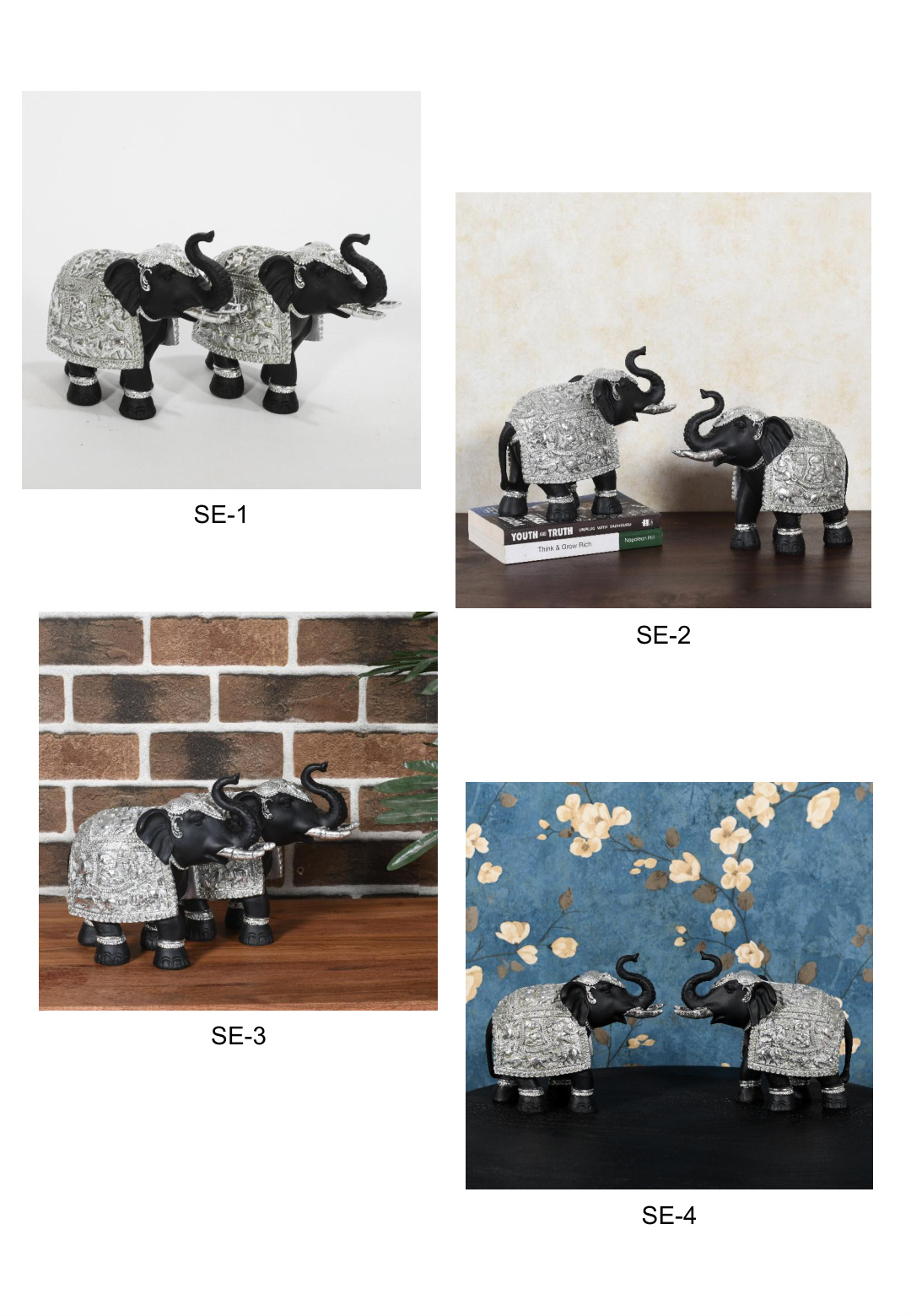 Decorative Elephant Pair Silver Figurines