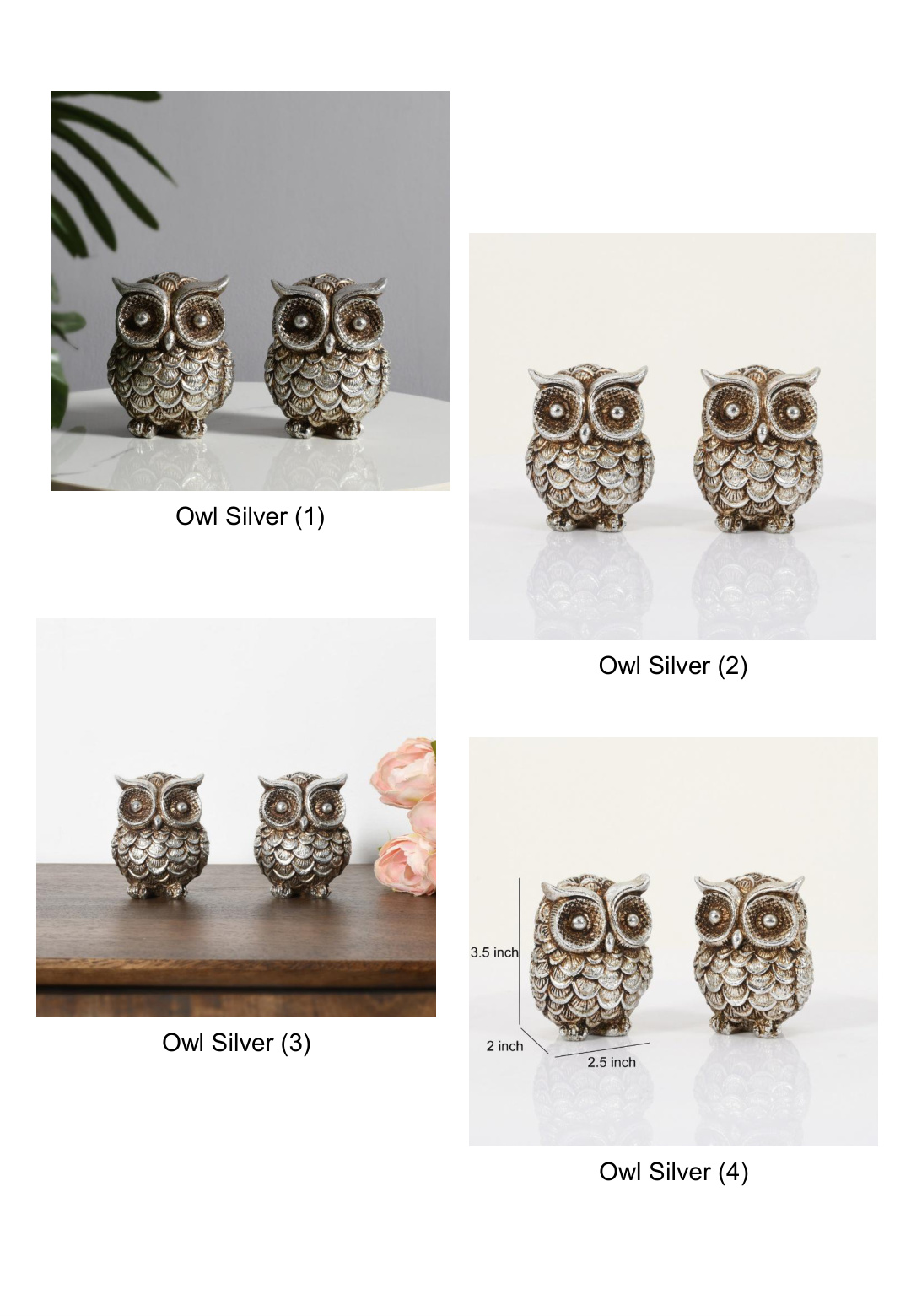 Silver Owl Pair Decorative Figurines
