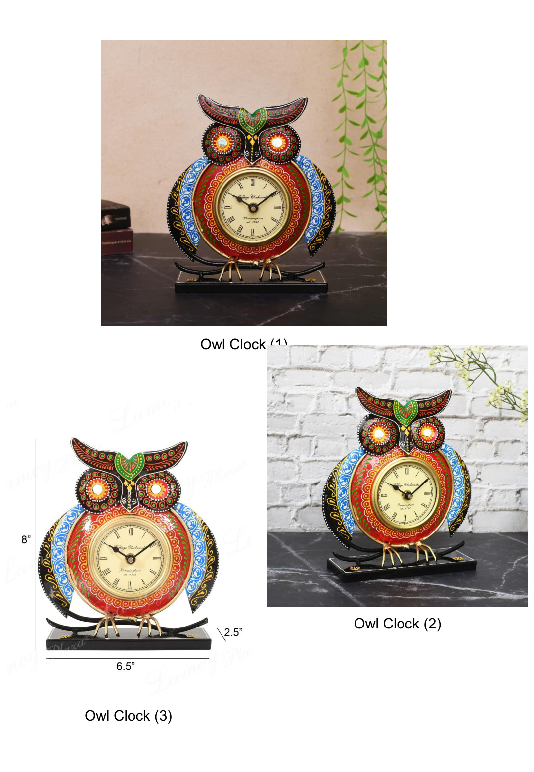 Decorative Owl Table Clock Painted