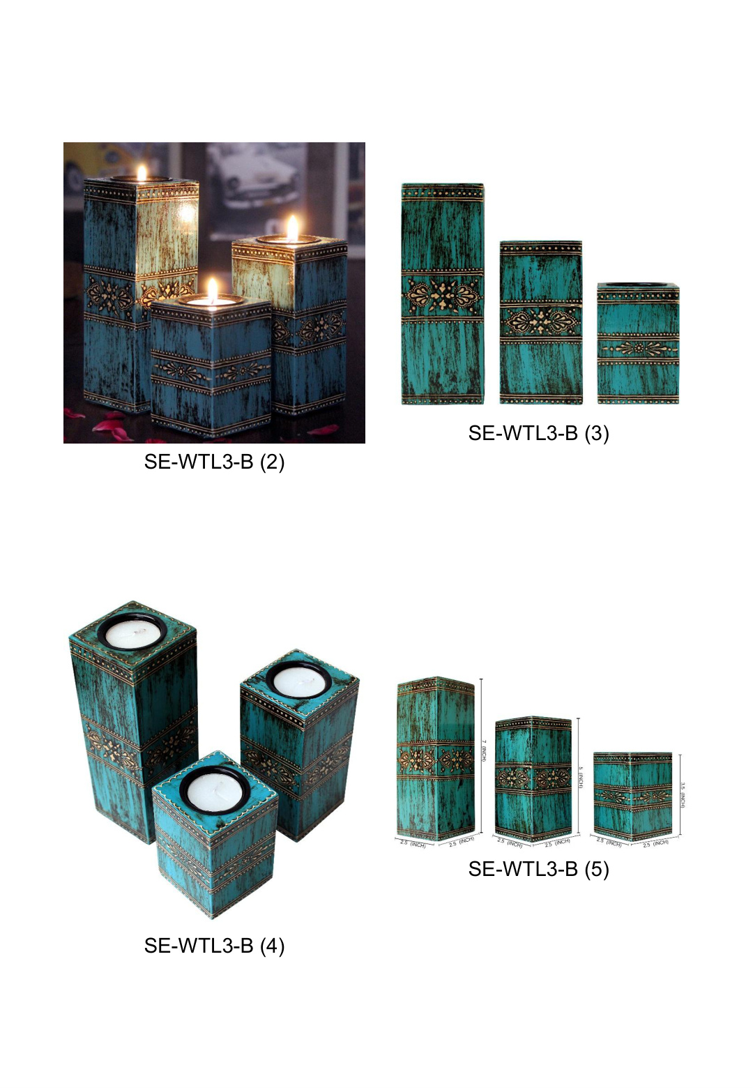 Wooden Tealight Set Carved Handpainted