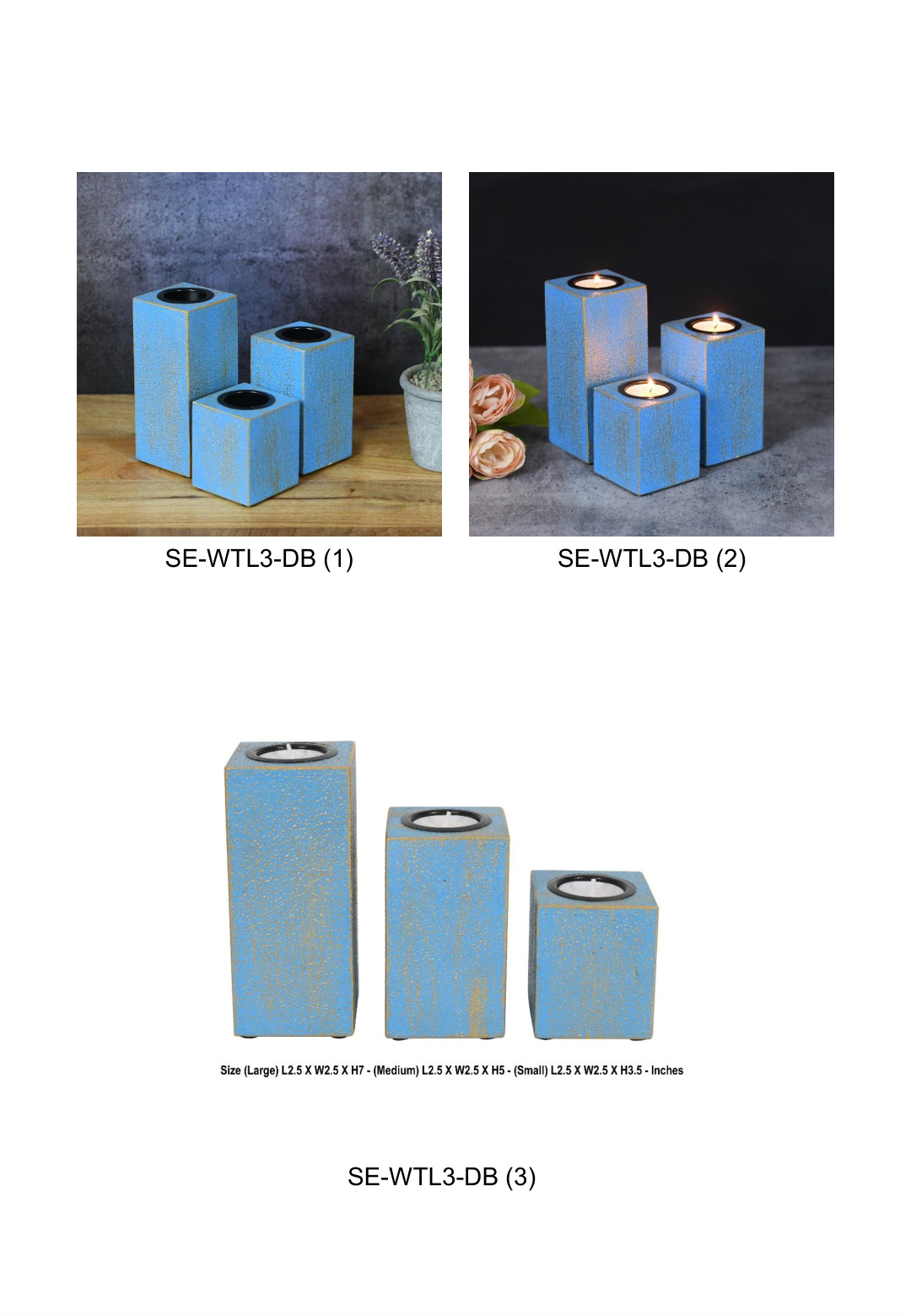 Wooden Tealight Holder Set of 3 Dusty Blue