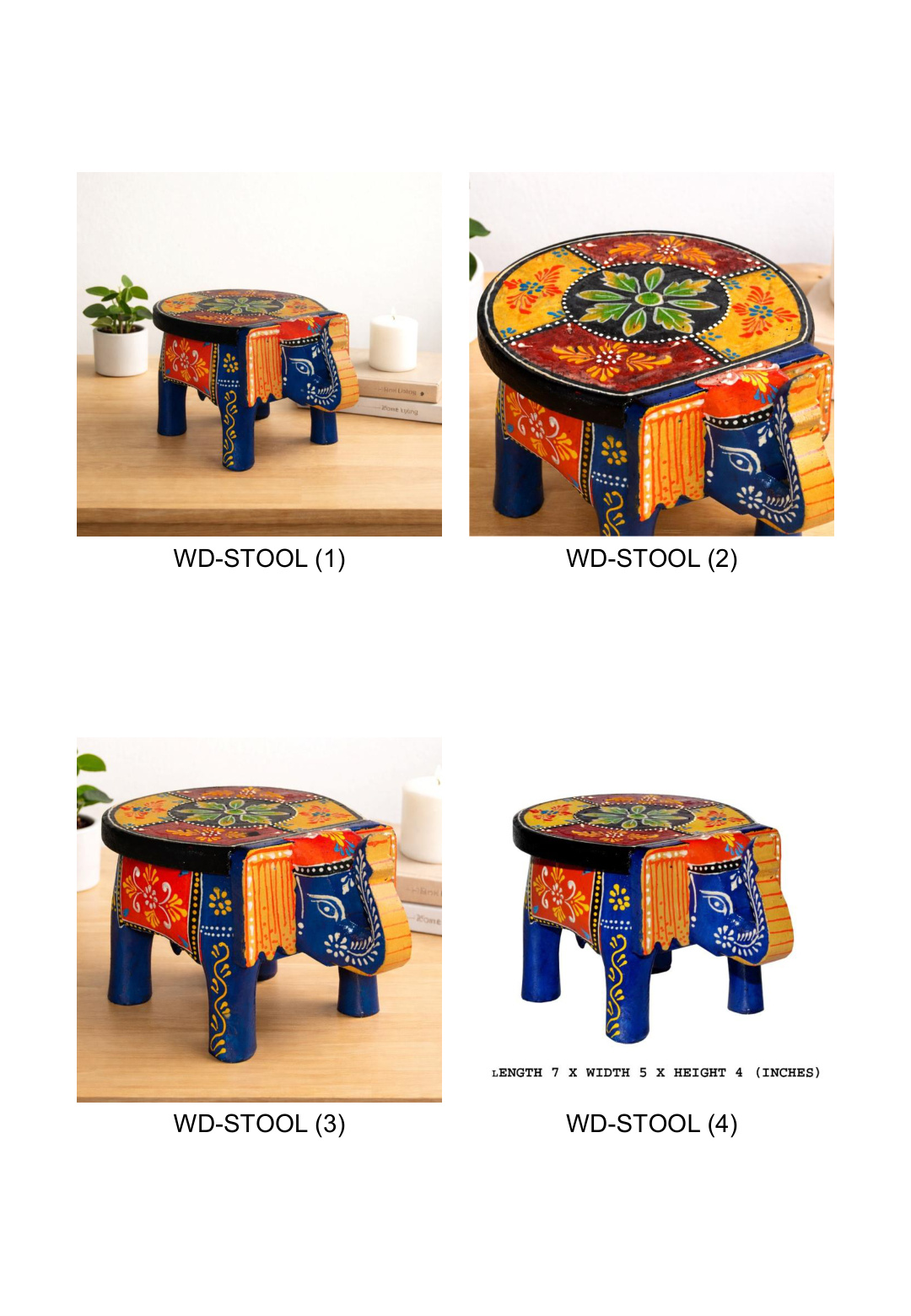 Painted Wooden Decorative Stool Side Table