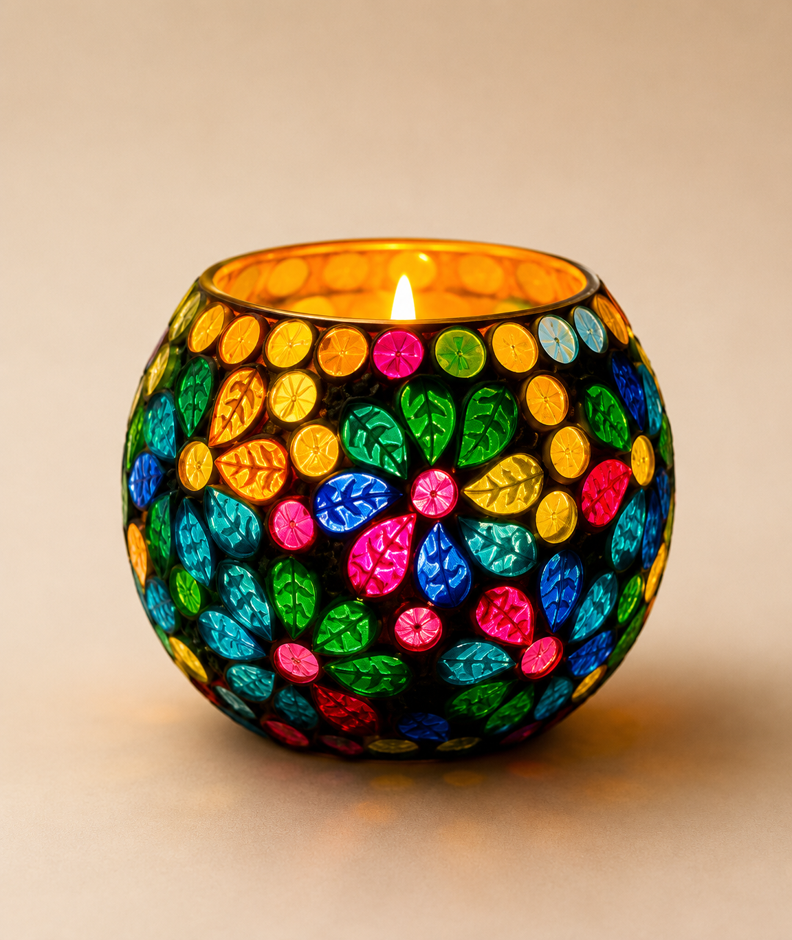 Mosaic Candle – Leaf Pattern — Handmade Candle by Swadeshi Karigari